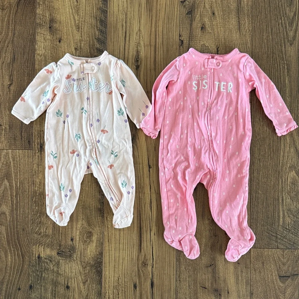 Bundle of 2 Little Sister sleeper pajamas, Carter’s, size 3 mo and 9 mo